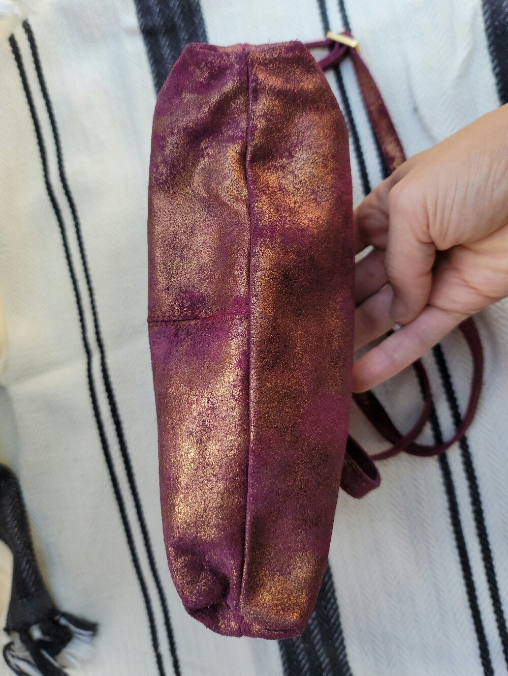 Hammit Leather Fold-Over Crossbody Bag in Brown and Plum with Gold Accents - Picture 5 of 15
